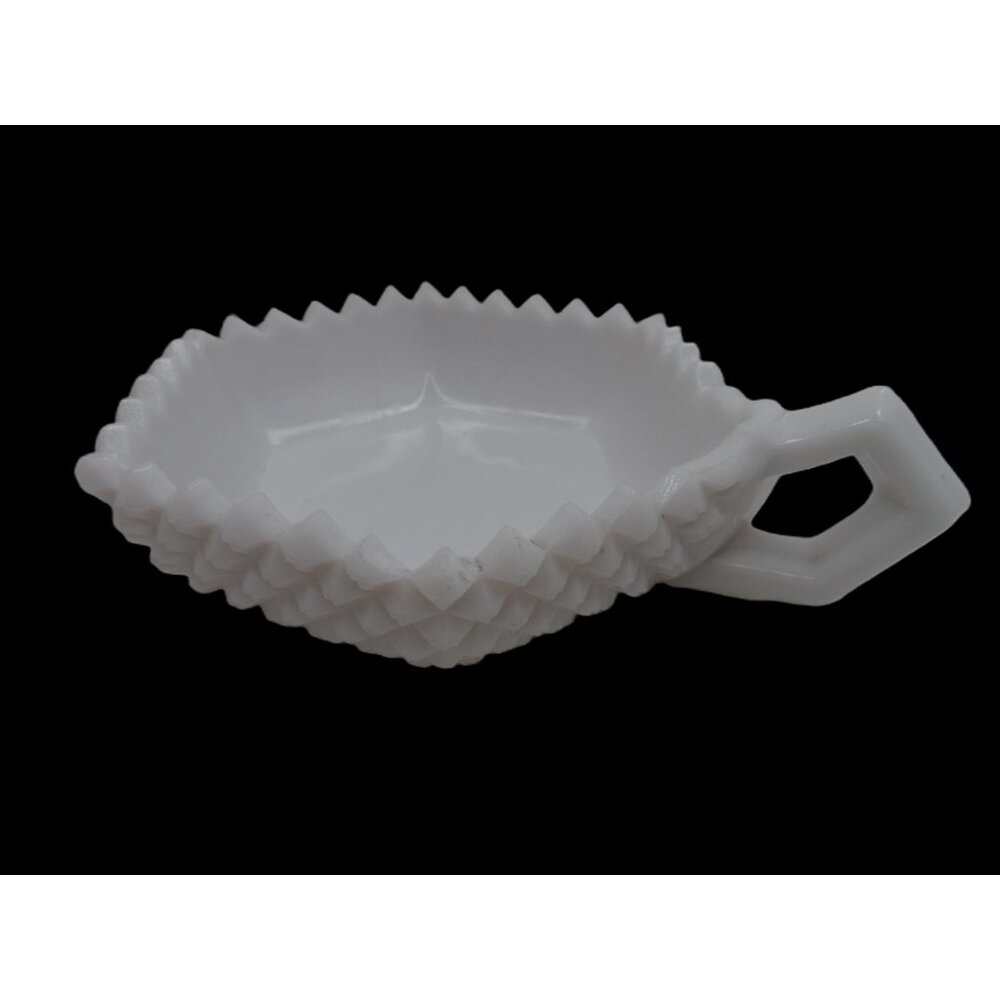 Westmoreland Milk Glass English Hobnail Candle Holder or Candy Dish with Handle